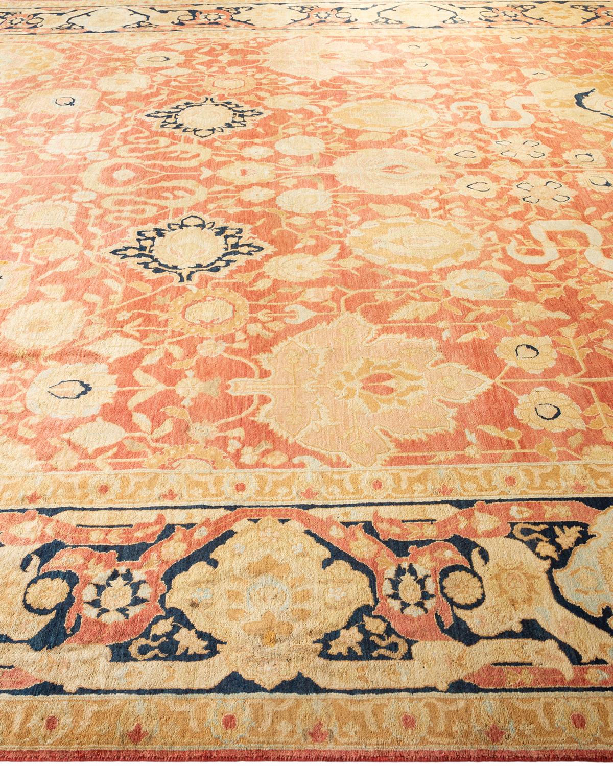 One-of-a-kind Hand Made Traditional Mogul Orange Area Rug In New Condition For Sale In Norwalk, CT