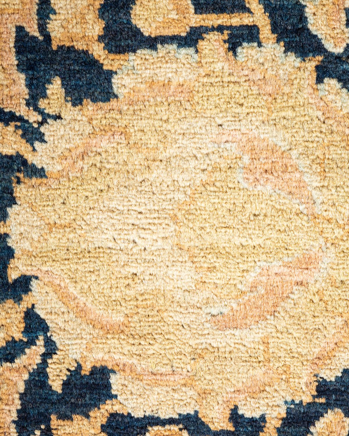 Contemporary One-of-a-kind Hand Made Traditional Mogul Orange Area Rug For Sale