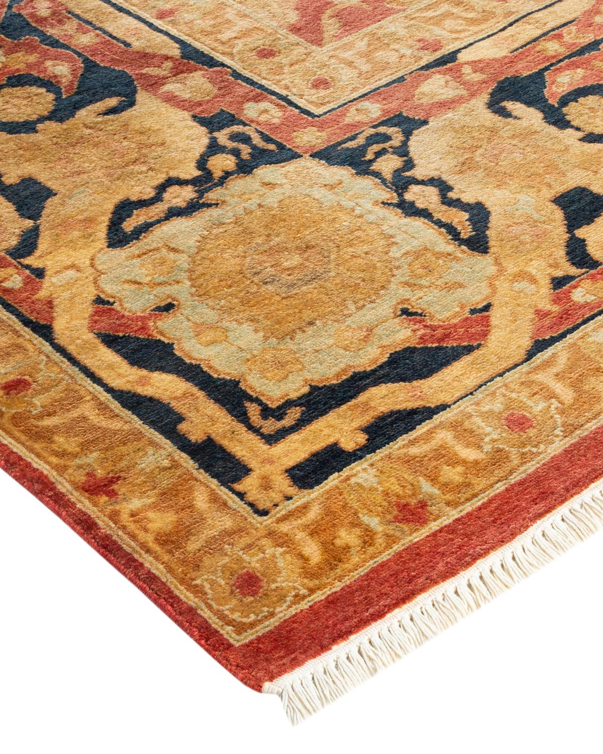 Laine Tapis traditionnel orange Mogul, unique en son genre, fabriqué à la main en vente