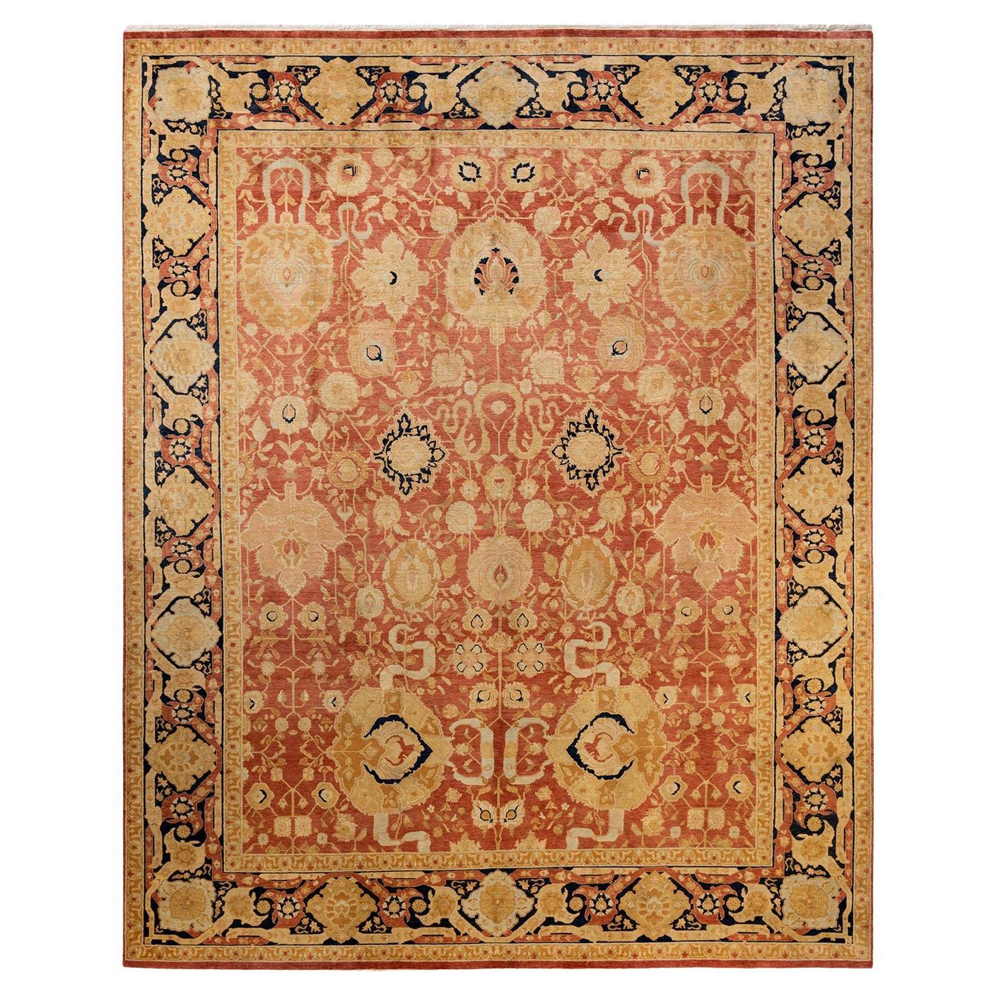 Tapis traditionnel orange Mogul, unique en son genre, fabriqué à la main