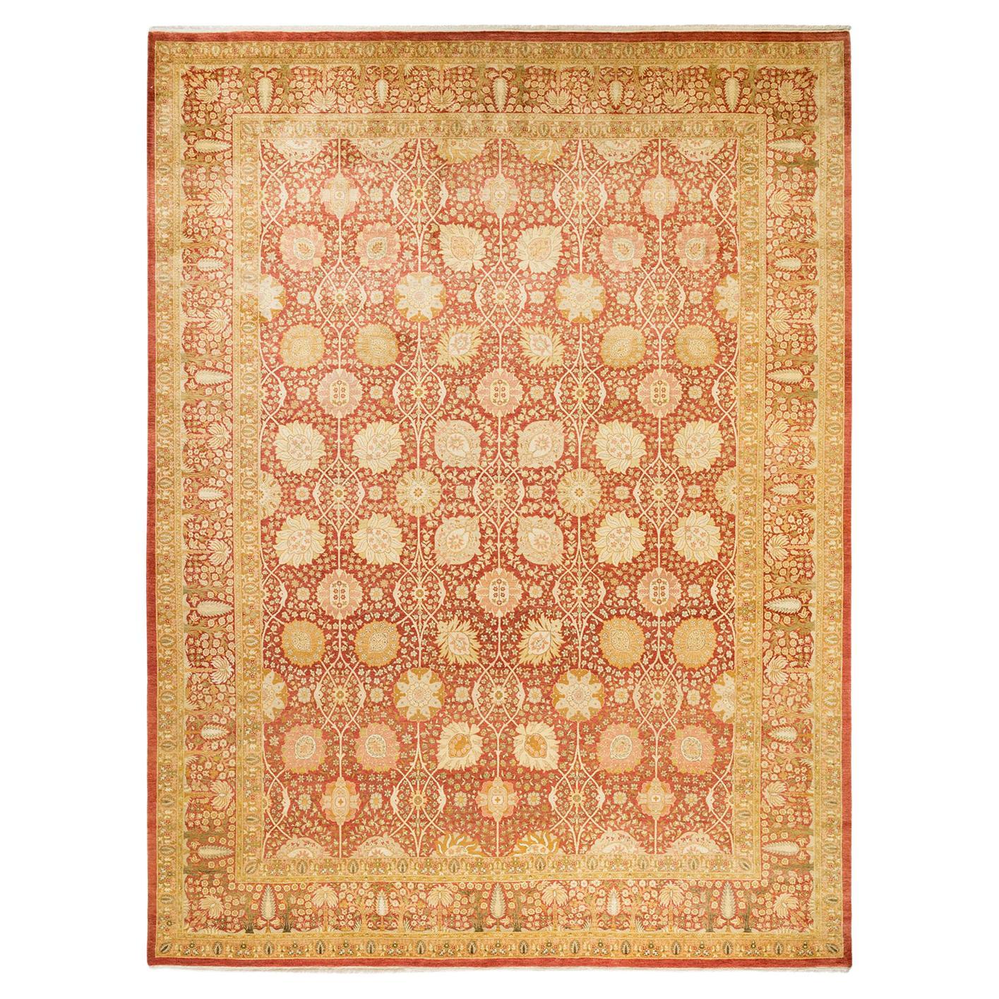 One-of-a-Kind Hand Made Traditional Mogul Orange Area Rug