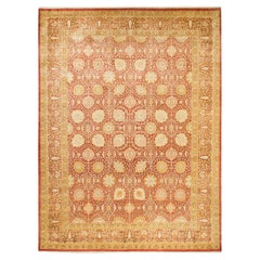 One-of-a-Kind Hand Made Traditional Mogul Orange Area Rug