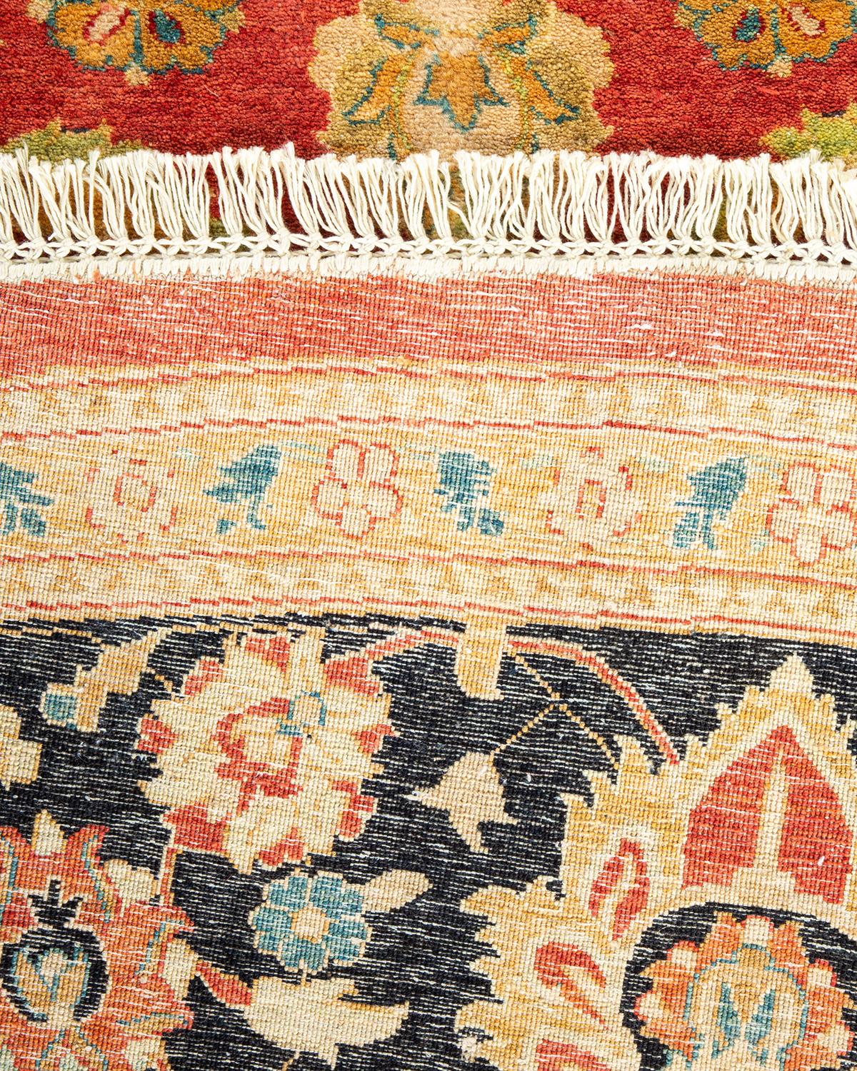 Hand-Knotted One-of-a-Kind Hand Made Traditional Mogul Orange Area Rug For Sale