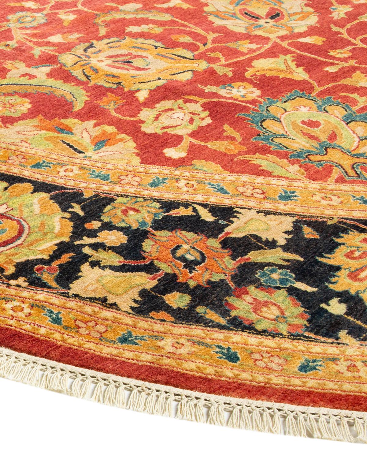 Wool One-of-a-Kind Hand Made Traditional Mogul Orange Area Rug For Sale