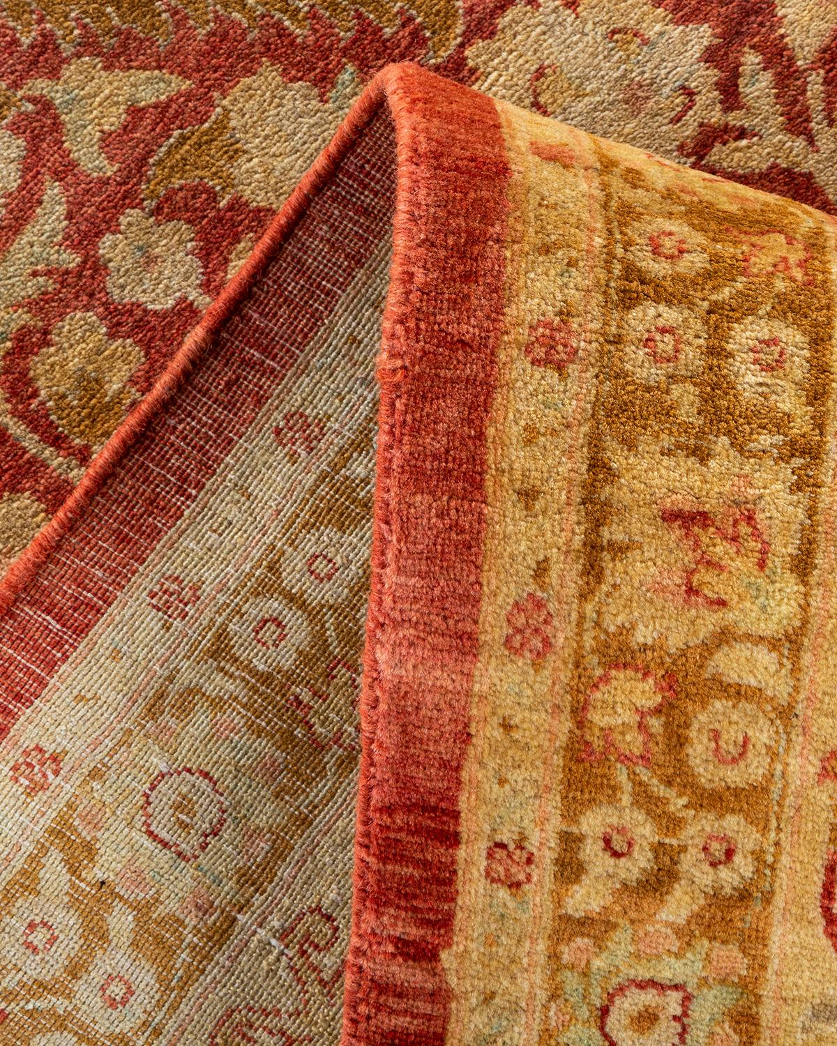 Pakistani One-of-a-kind Hand Made Traditional Mogul Orange Area Rug For Sale