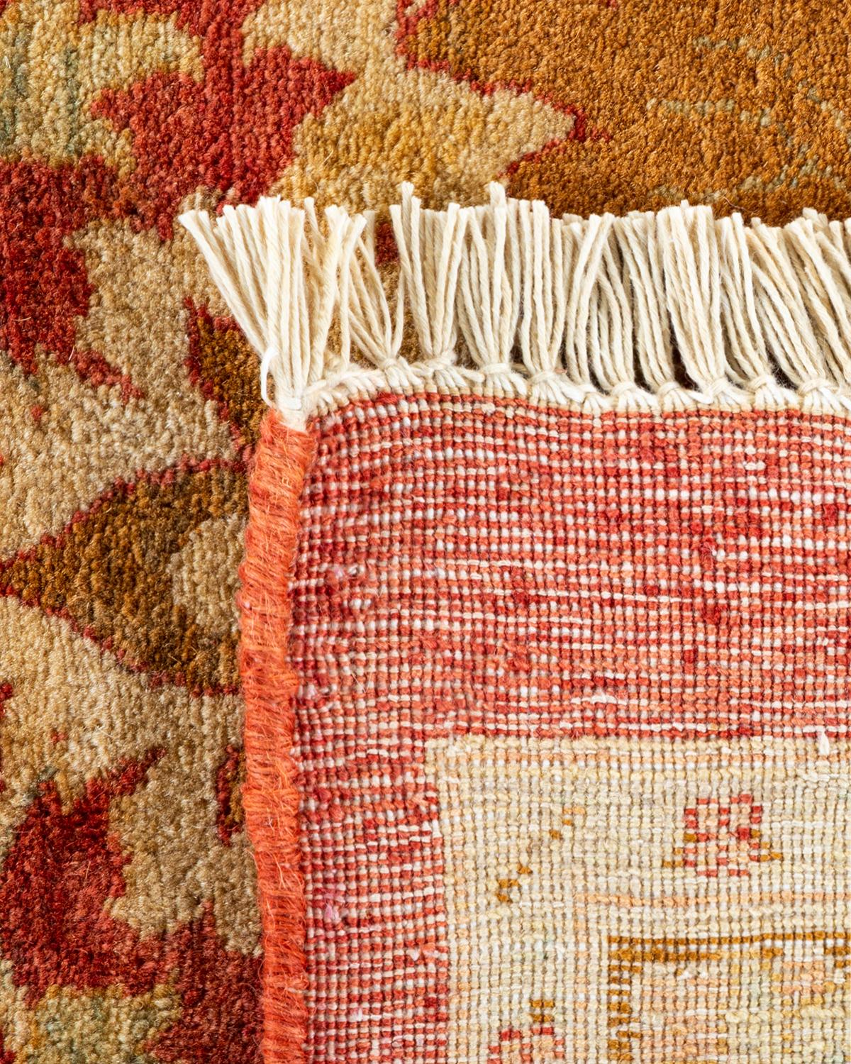 Hand-Knotted One-of-a-kind Hand Made Traditional Mogul Orange Area Rug For Sale