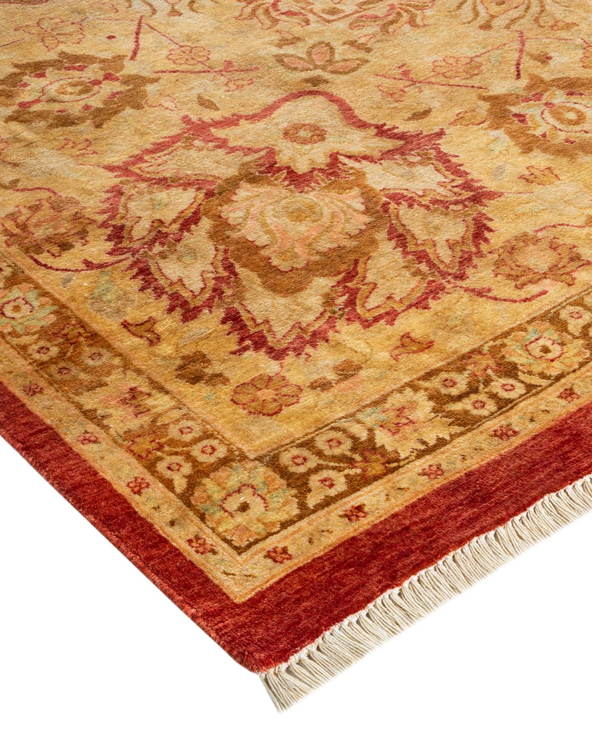 Wool One-of-a-kind Hand Made Traditional Mogul Orange Area Rug For Sale