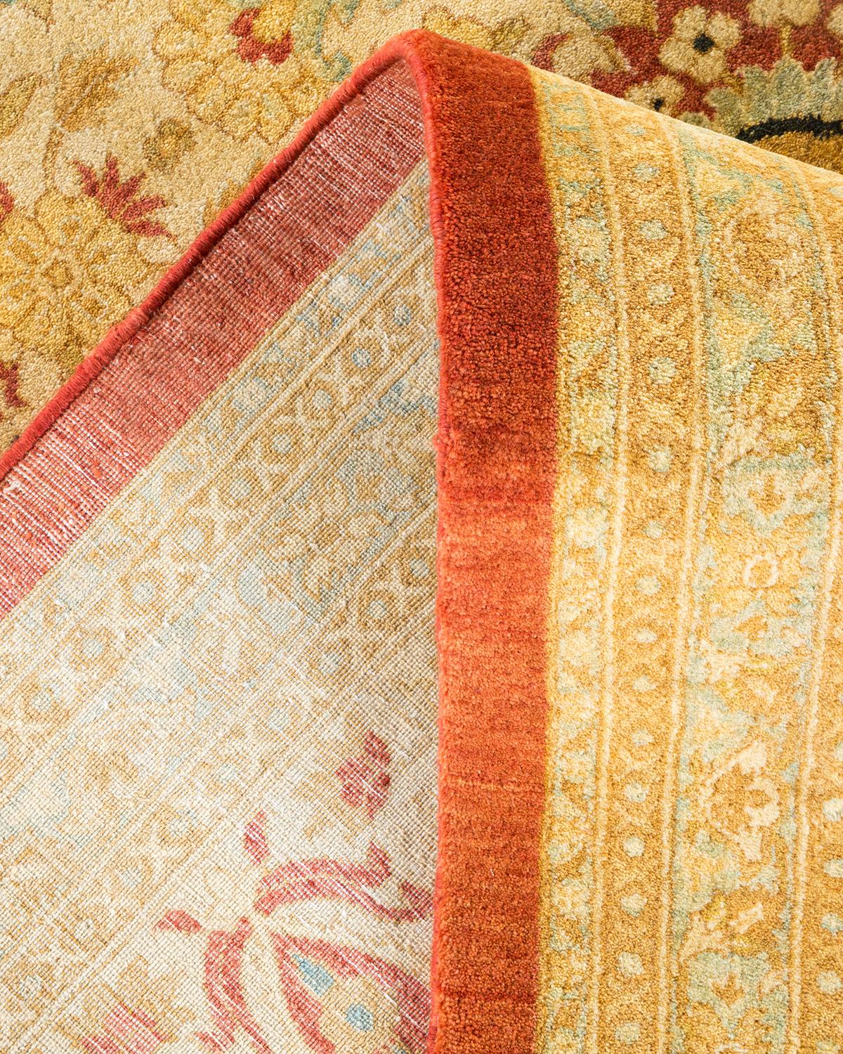 Pakistani One-of-a-Kind Hand Made Traditional Mogul Orange Area Rug For Sale