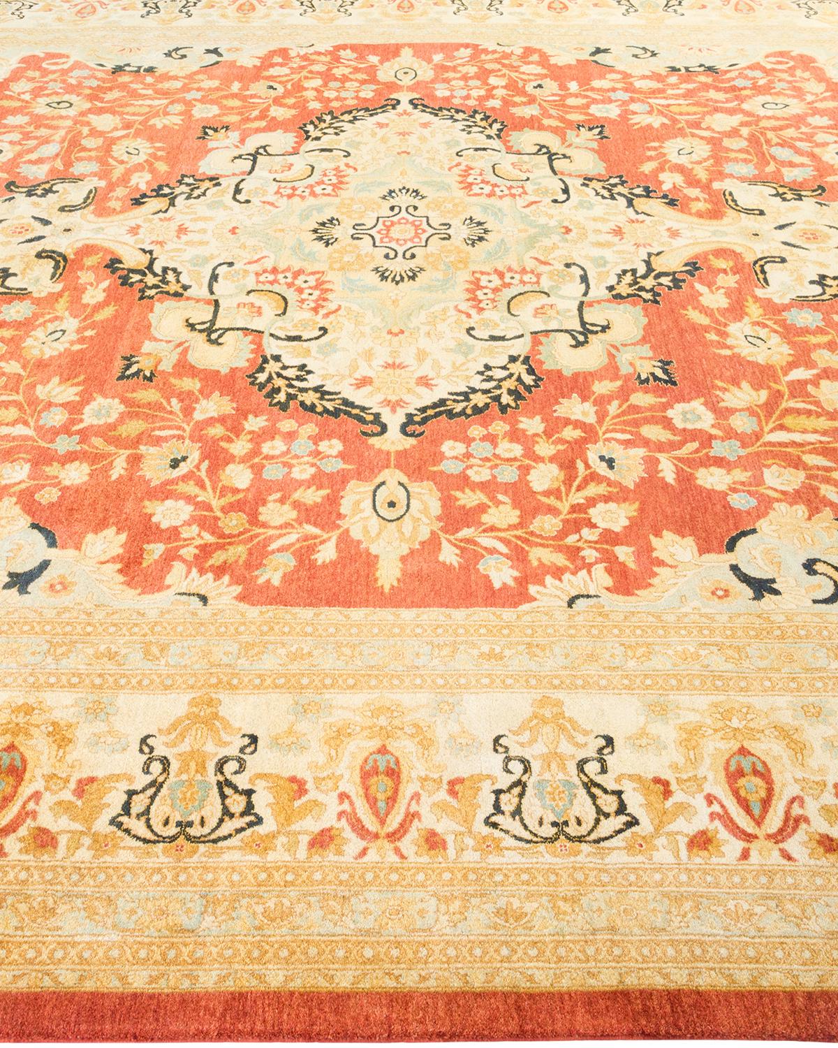 One-of-a-Kind Hand Made Traditional Mogul Orange Area Rug In New Condition For Sale In Norwalk, CT