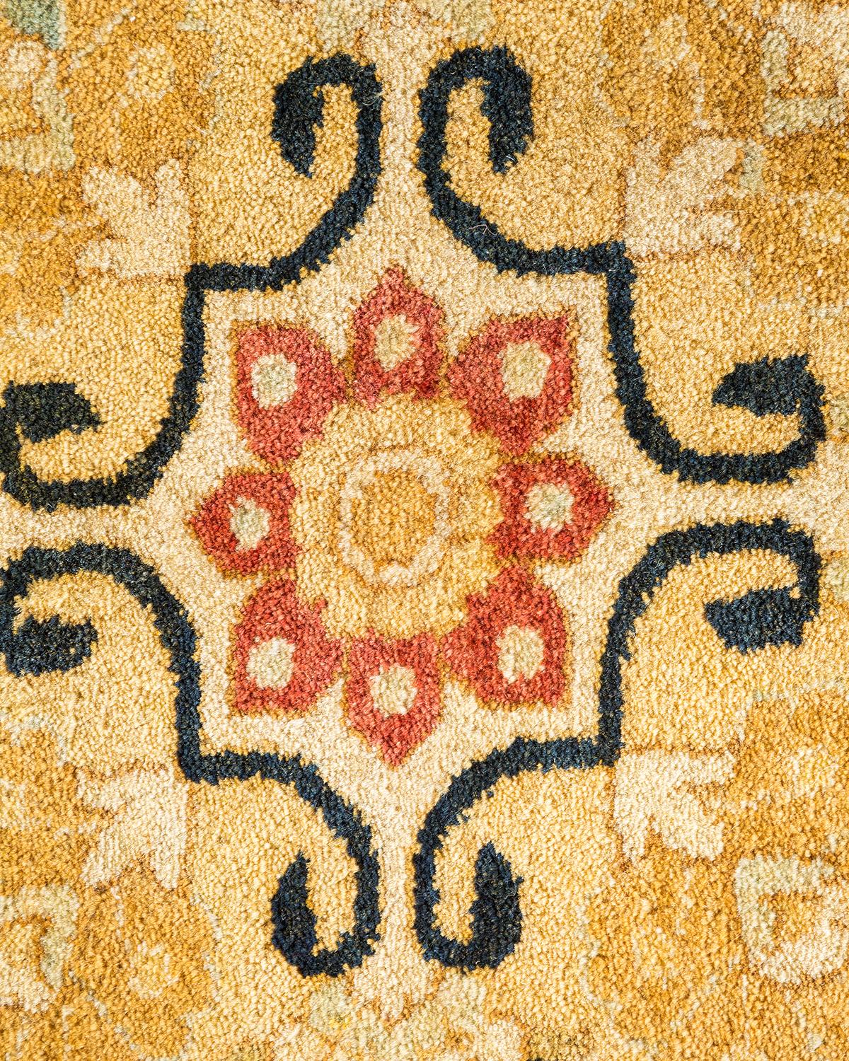 Contemporary One-of-a-Kind Hand Made Traditional Mogul Orange Area Rug For Sale