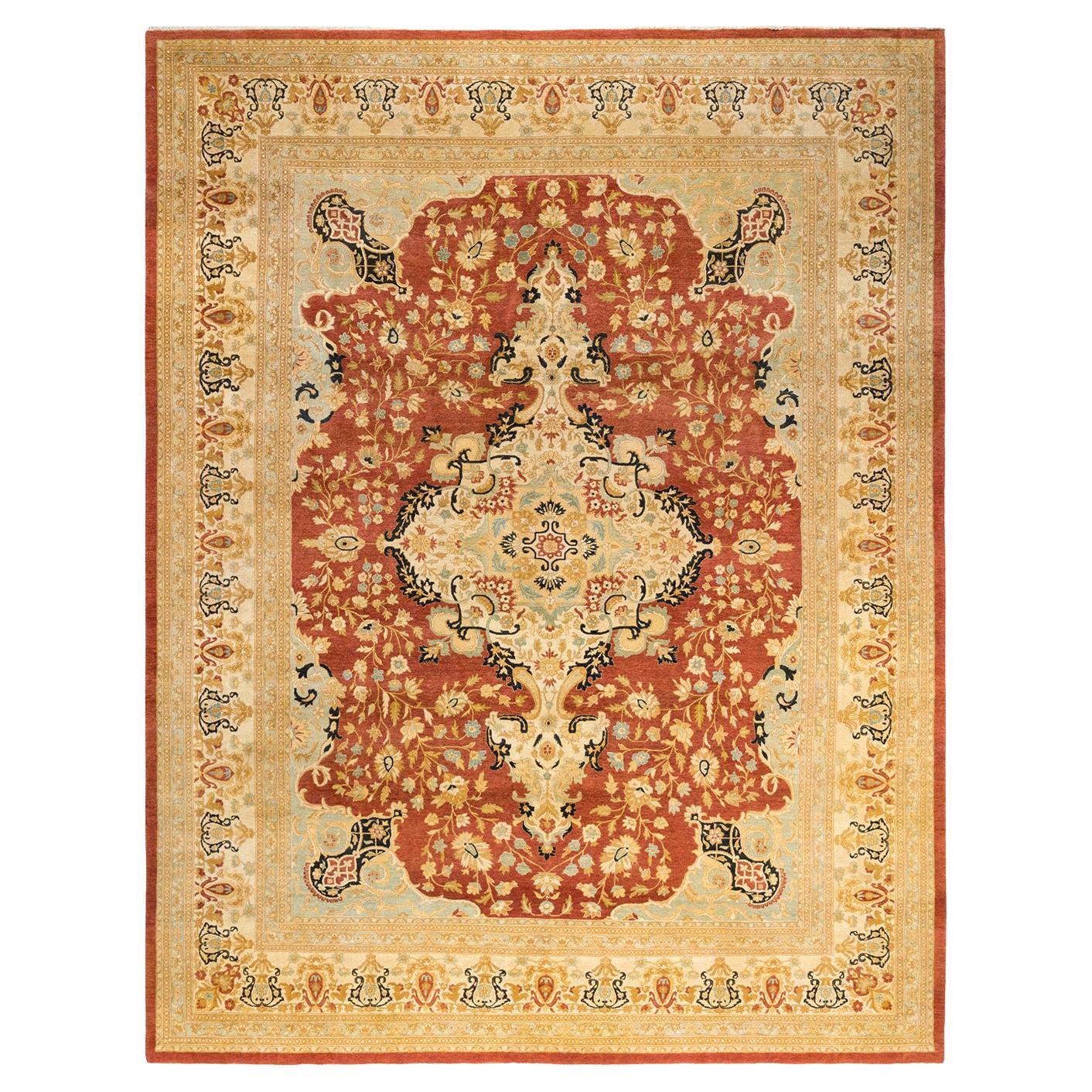 One-of-a-Kind Hand Made Traditional Mogul Orange Area Rug