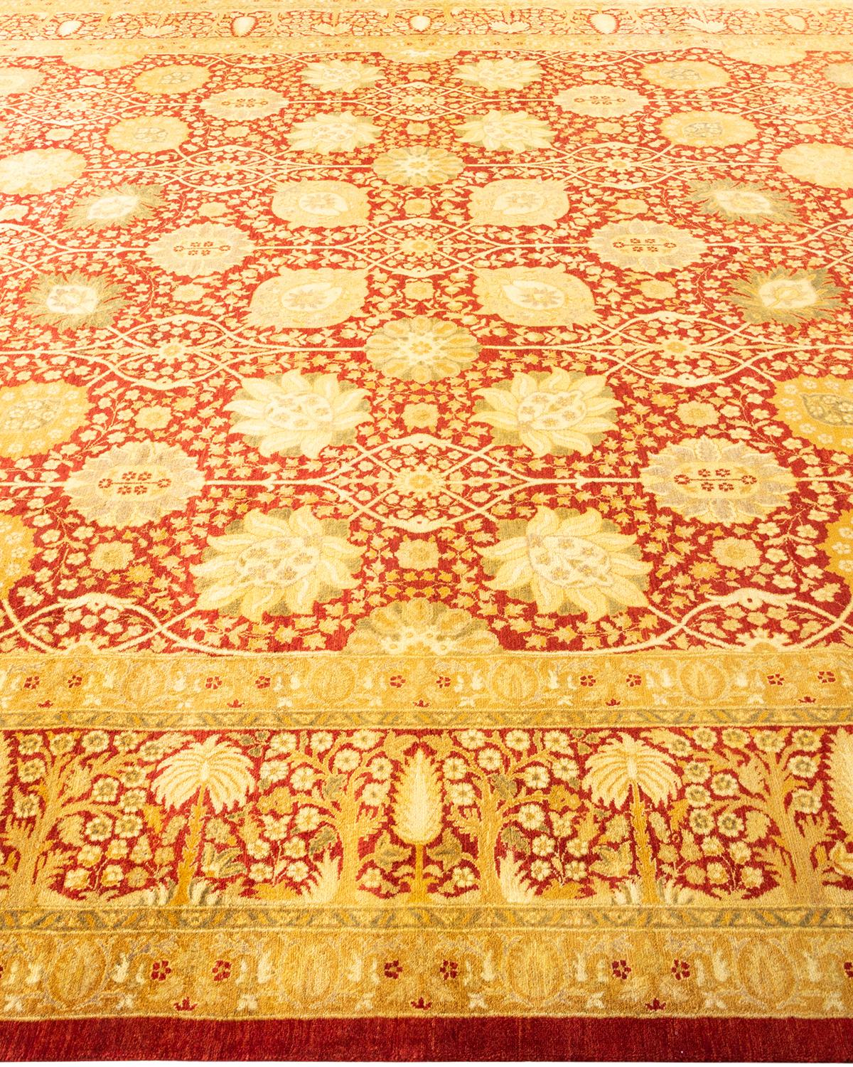 One-Of-A-Kind Hand Made Traditional Mogul Orange Area Rug In New Condition For Sale In Norwalk, CT