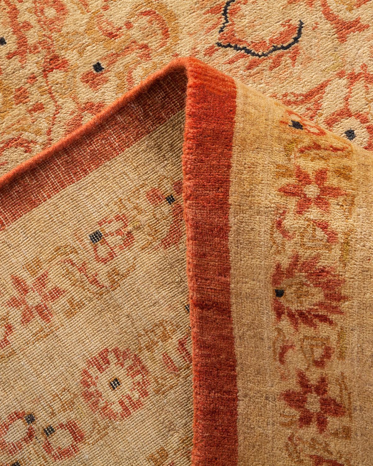 Pakistani One-of-a-kind Hand Made Traditional Mogul Orange Area Rug For Sale