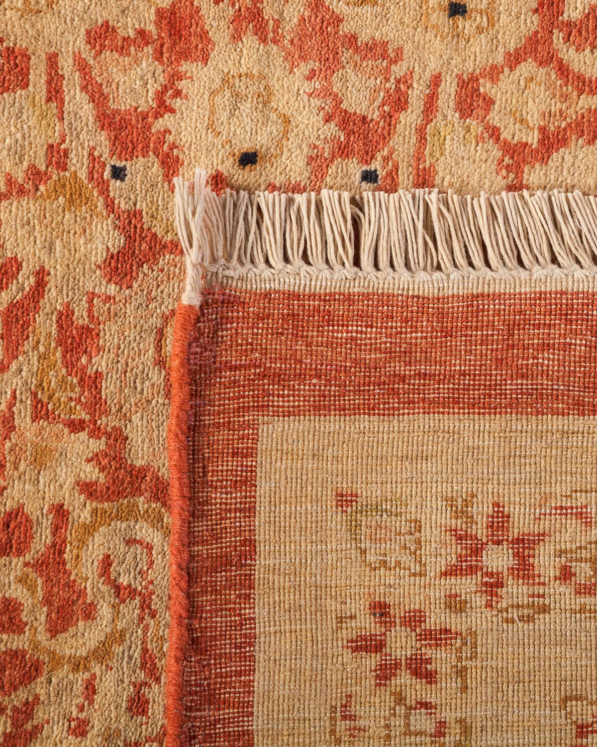 Hand-Knotted One-of-a-Kind Hand Made Traditional Mogul Orange Area Rug For Sale
