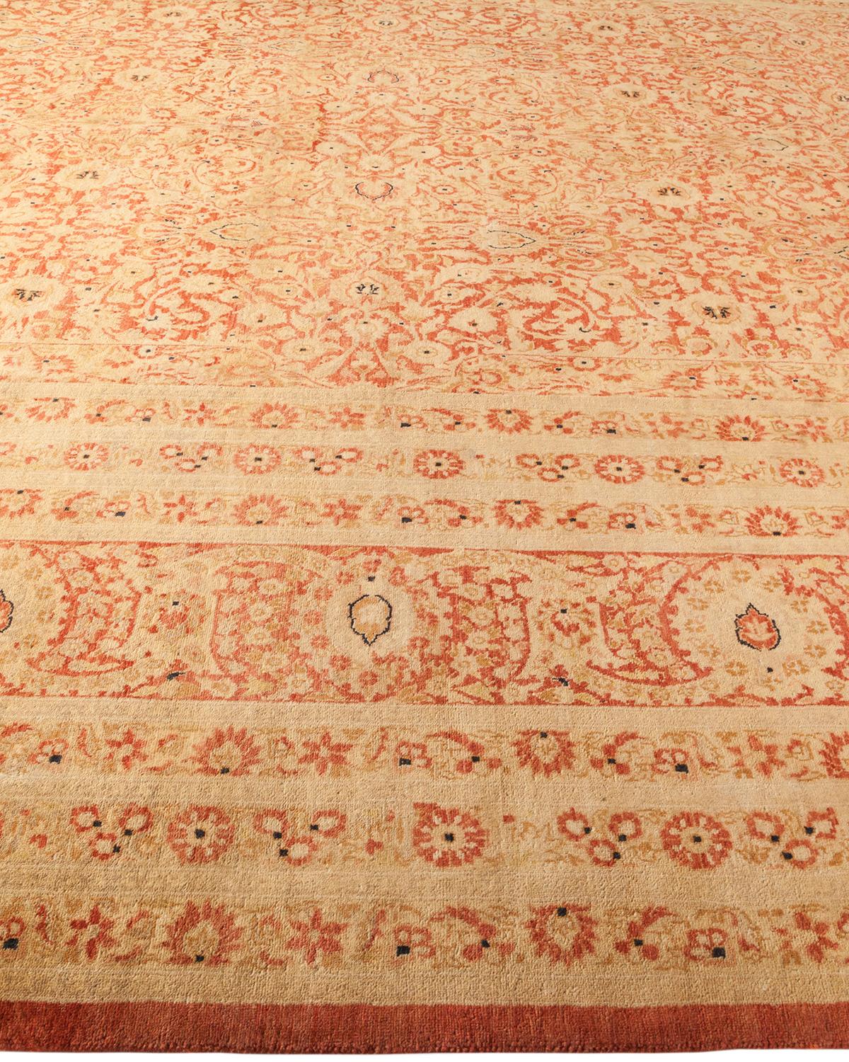 One-of-a-Kind Hand Made Traditional Mogul Orange Area Rug In New Condition For Sale In Norwalk, CT
