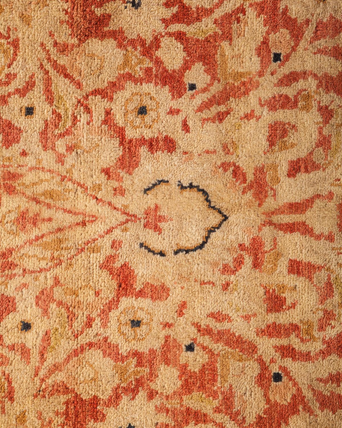 Contemporary One-of-a-Kind Hand Made Traditional Mogul Orange Area Rug For Sale
