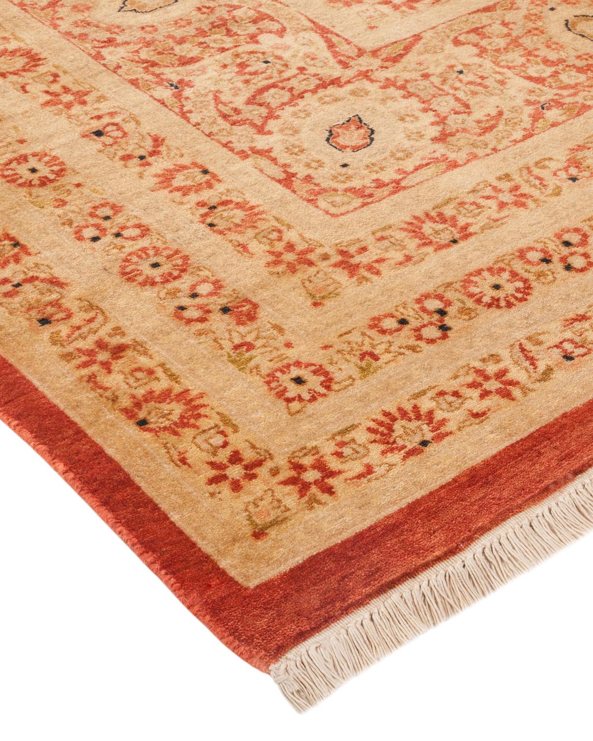 Wool One-of-a-Kind Hand Made Traditional Mogul Orange Area Rug For Sale