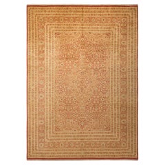 Traditioneller, handgefertigter Mogul-Teppich in Orange, Unikat