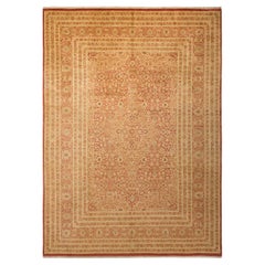 One-of-a-Kind Hand Made Traditional Mogul Orange Area Rug