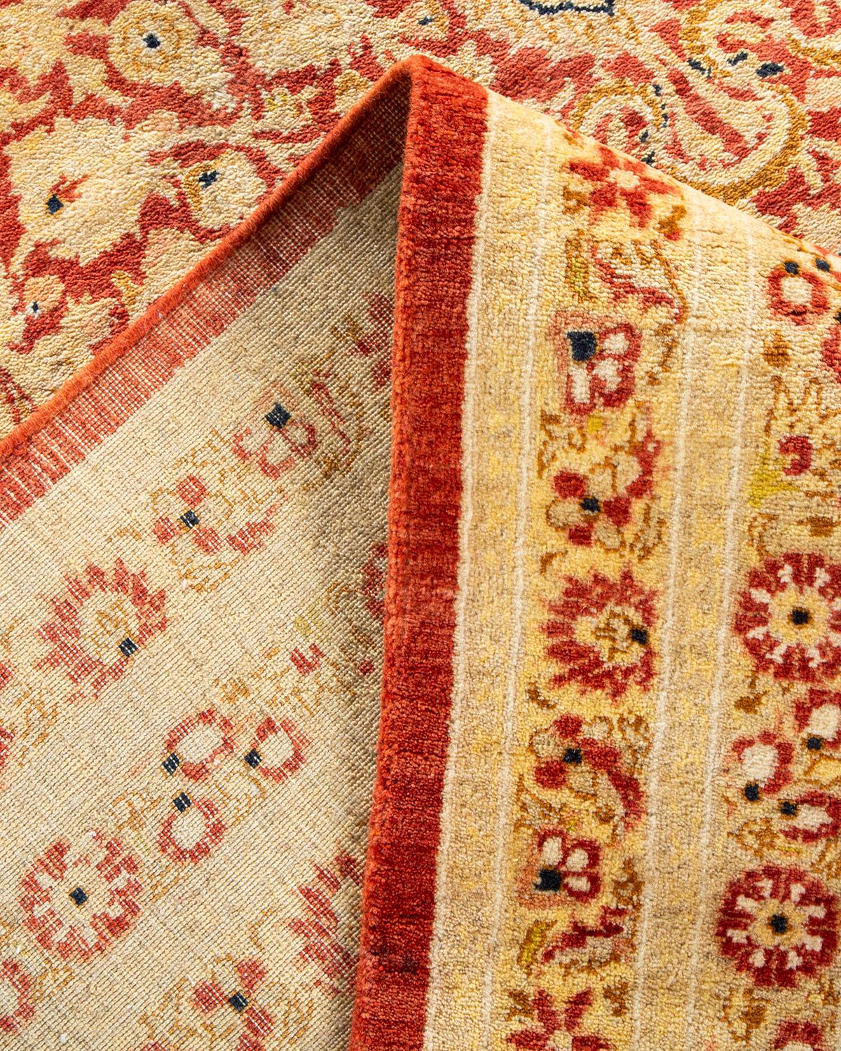 Pakistanais Tapis traditionnel orange Mogul unique fait à la main, unique en son genre en vente