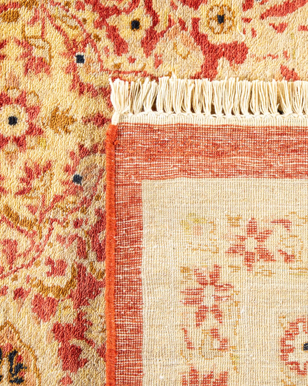 Noué à la main Tapis traditionnel orange Mogul unique fait à la main, unique en son genre en vente
