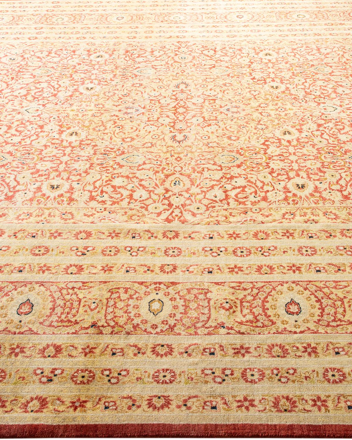 Tapis traditionnel orange Mogul unique fait à la main, unique en son genre Abîmé - En vente à Norwalk, CT
