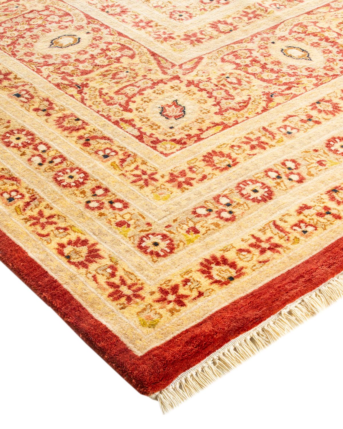 Laine Tapis traditionnel orange Mogul unique fait à la main, unique en son genre en vente