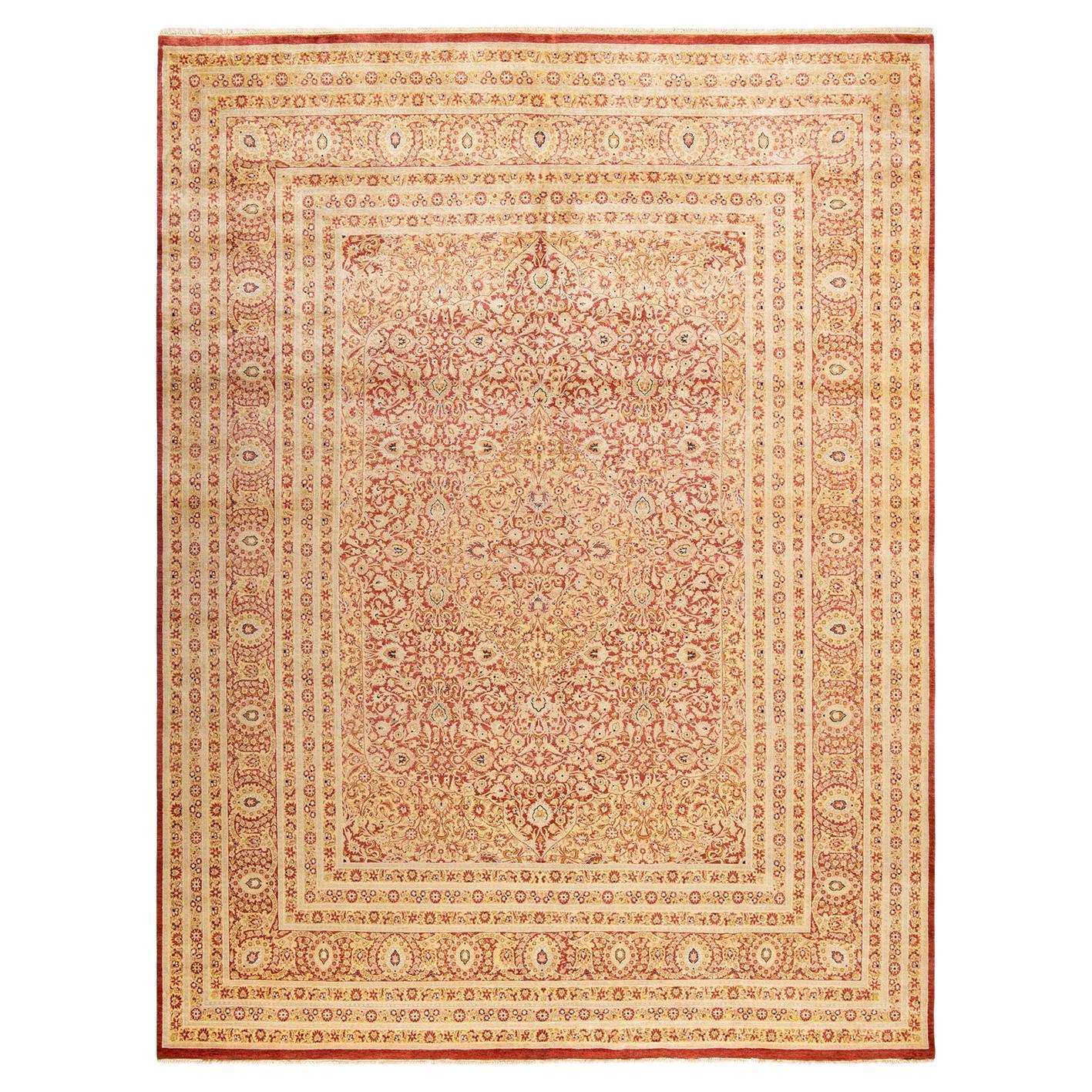 One-of-a-Kind Hand Made Traditional Mogul Orange Area Rug