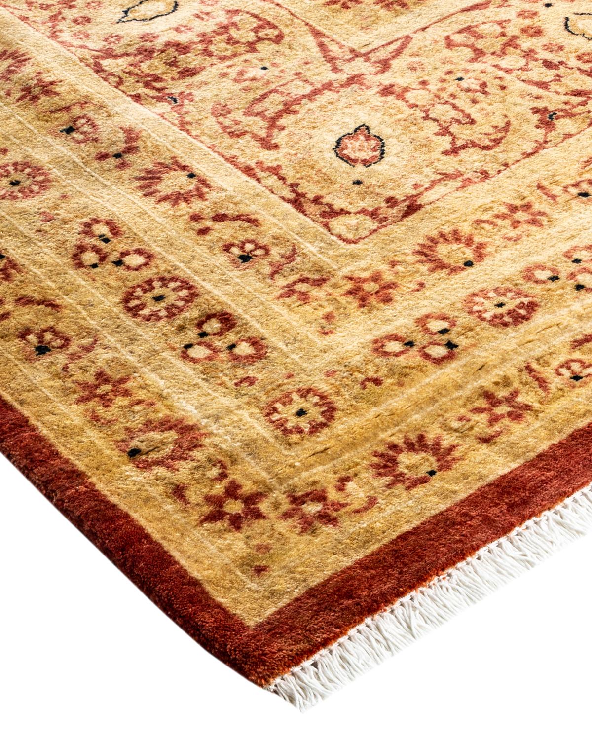 Traditioneller, handgefertigter Mogul-Teppich in Orange, Unikat (Wolle) im Angebot