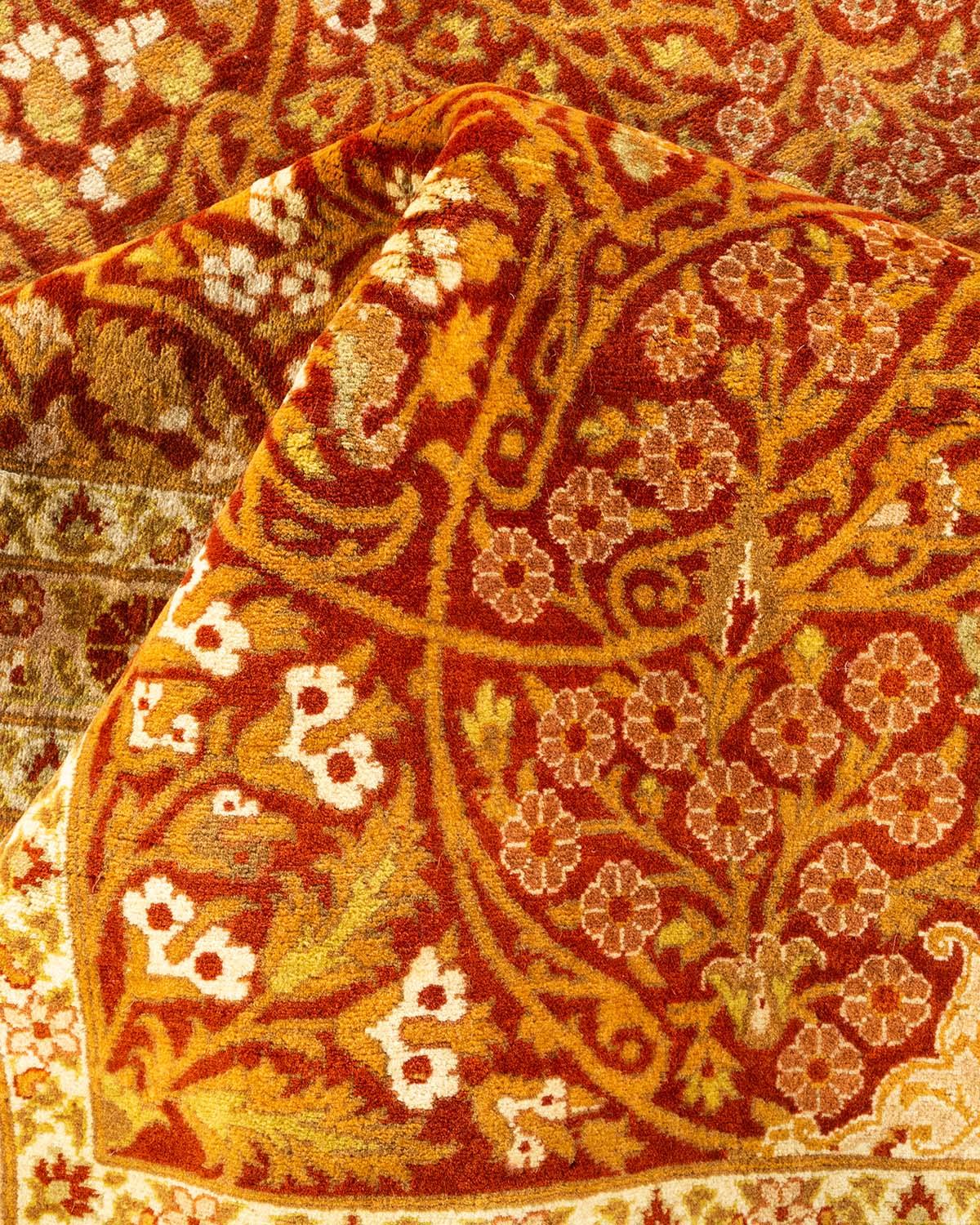 Pakistani One-Of-A-Kind Hand Made Traditional Mogul Orange Area Rug For Sale