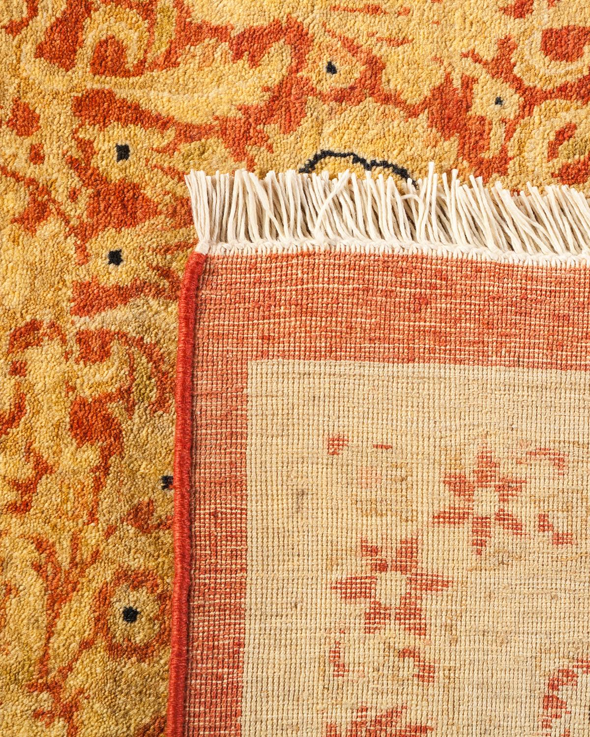 Noué à la main Tapis traditionnel orange Mogul unique fait à la main, unique en son genre en vente