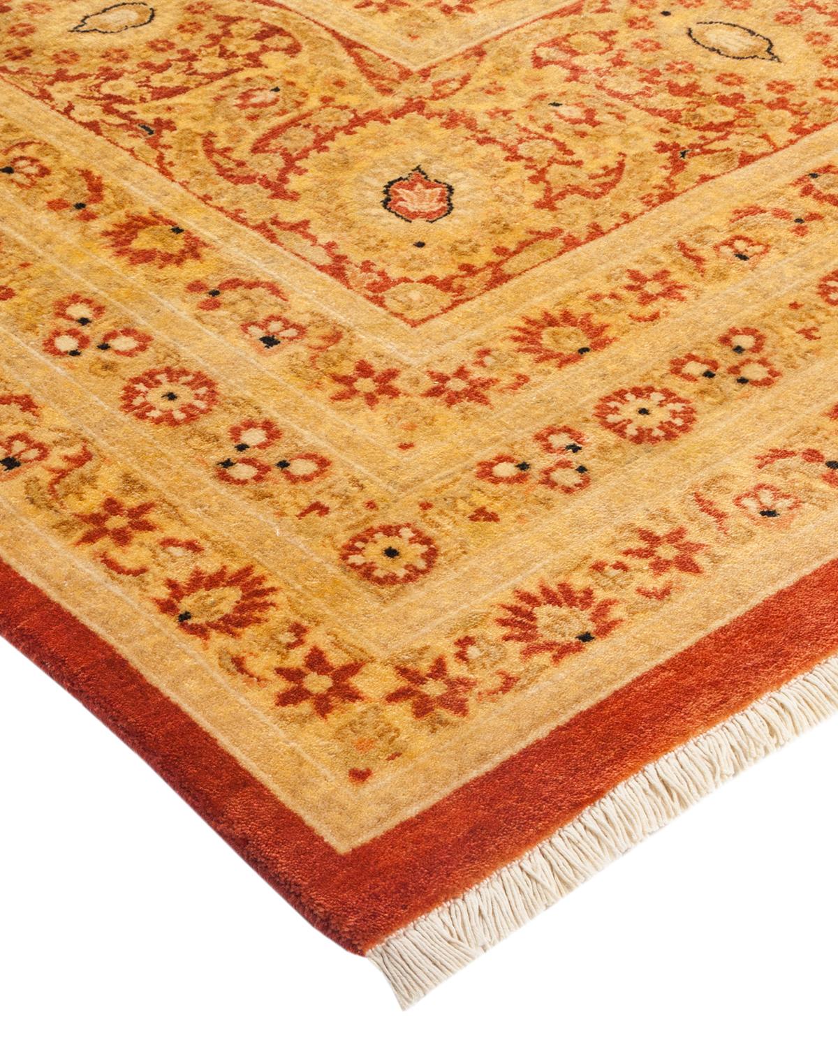 Laine Tapis traditionnel orange Mogul unique fait à la main, unique en son genre en vente