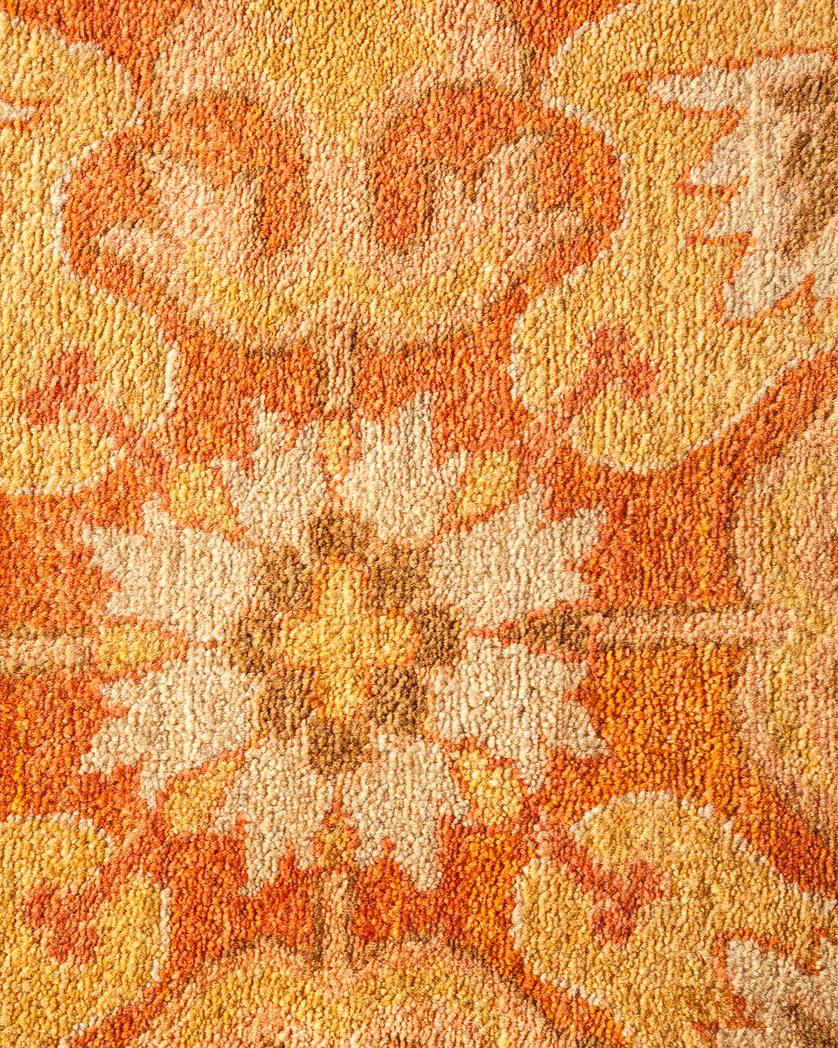 Hand-Knotted One-of-a-Kind Hand Made Traditional Mogul Orange Area Rug For Sale
