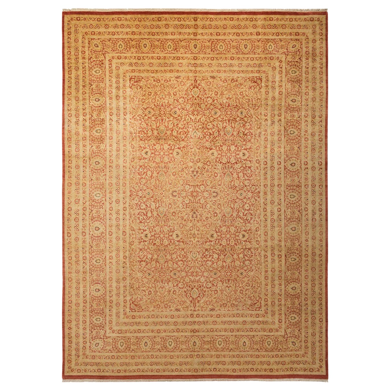 Tapis traditionnel orange Mogul, unique en son genre, fabriqué à la main