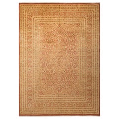 Tapis traditionnel orange Mogul, unique en son genre, fabriqué à la main