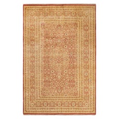 Tapis traditionnel orange Mogul unique fait à la main, unique en son genre
