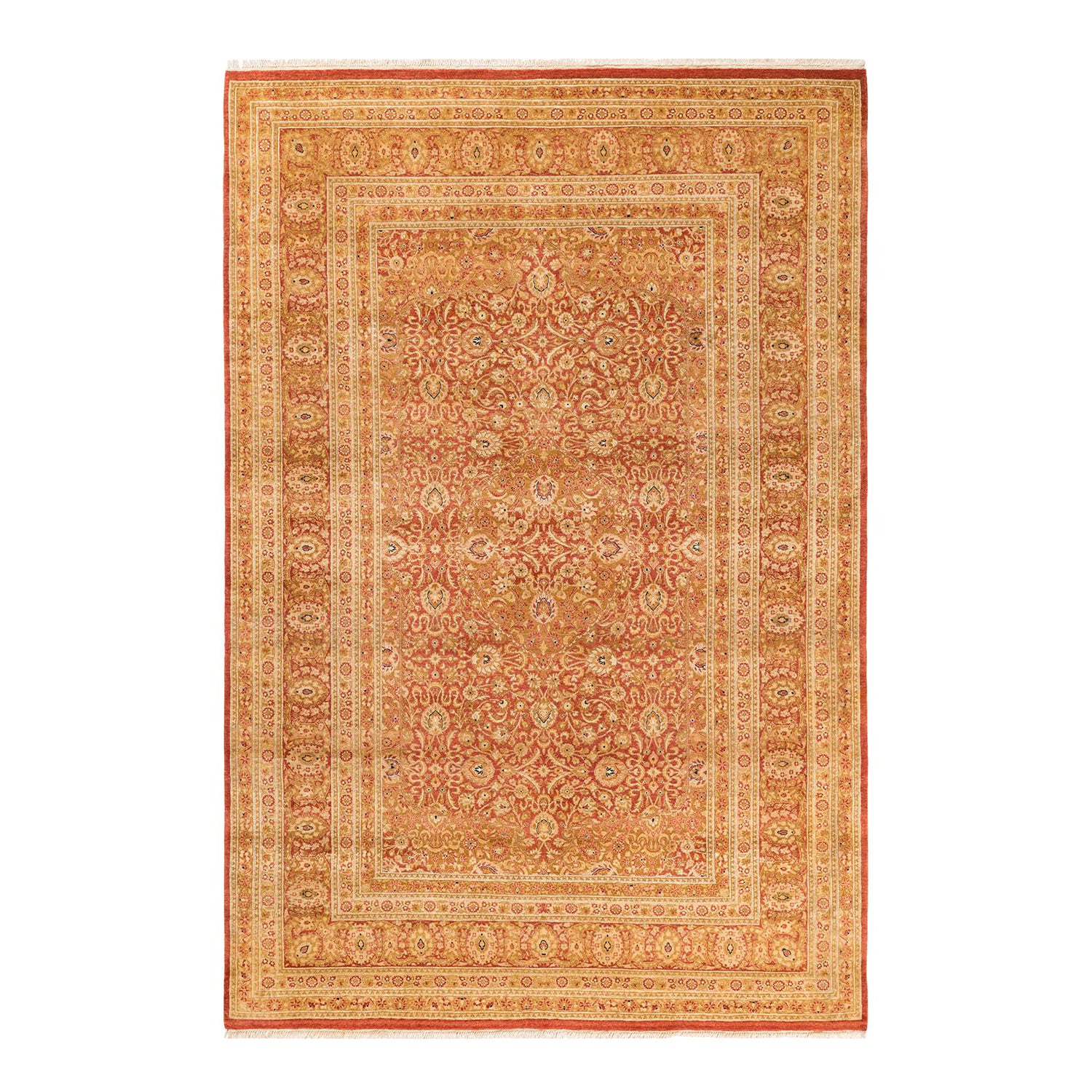Tappeto tradizionale arancione Mogul, unico nel suo genere, Hand Made