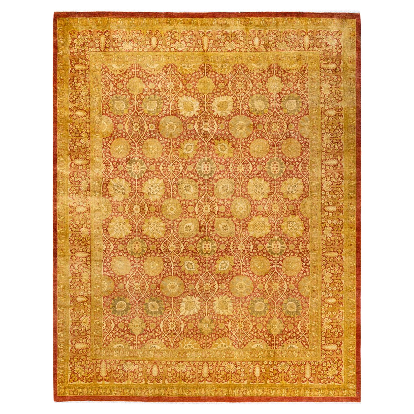 Tapis traditionnel orange Mogul unique en son genre fabriqué à la main en vente