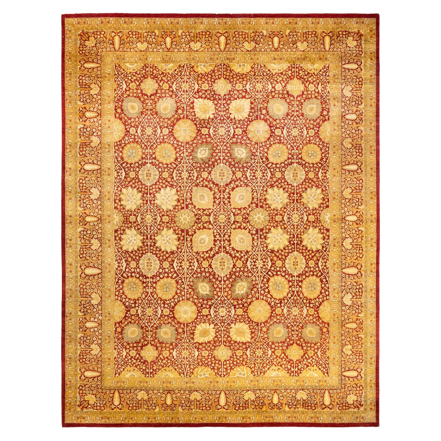 Tapis traditionnel orange Mogul unique en son genre fabriqué à la main