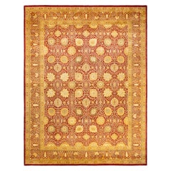 Tapis traditionnel orange Mogul unique en son genre fabriqué à la main