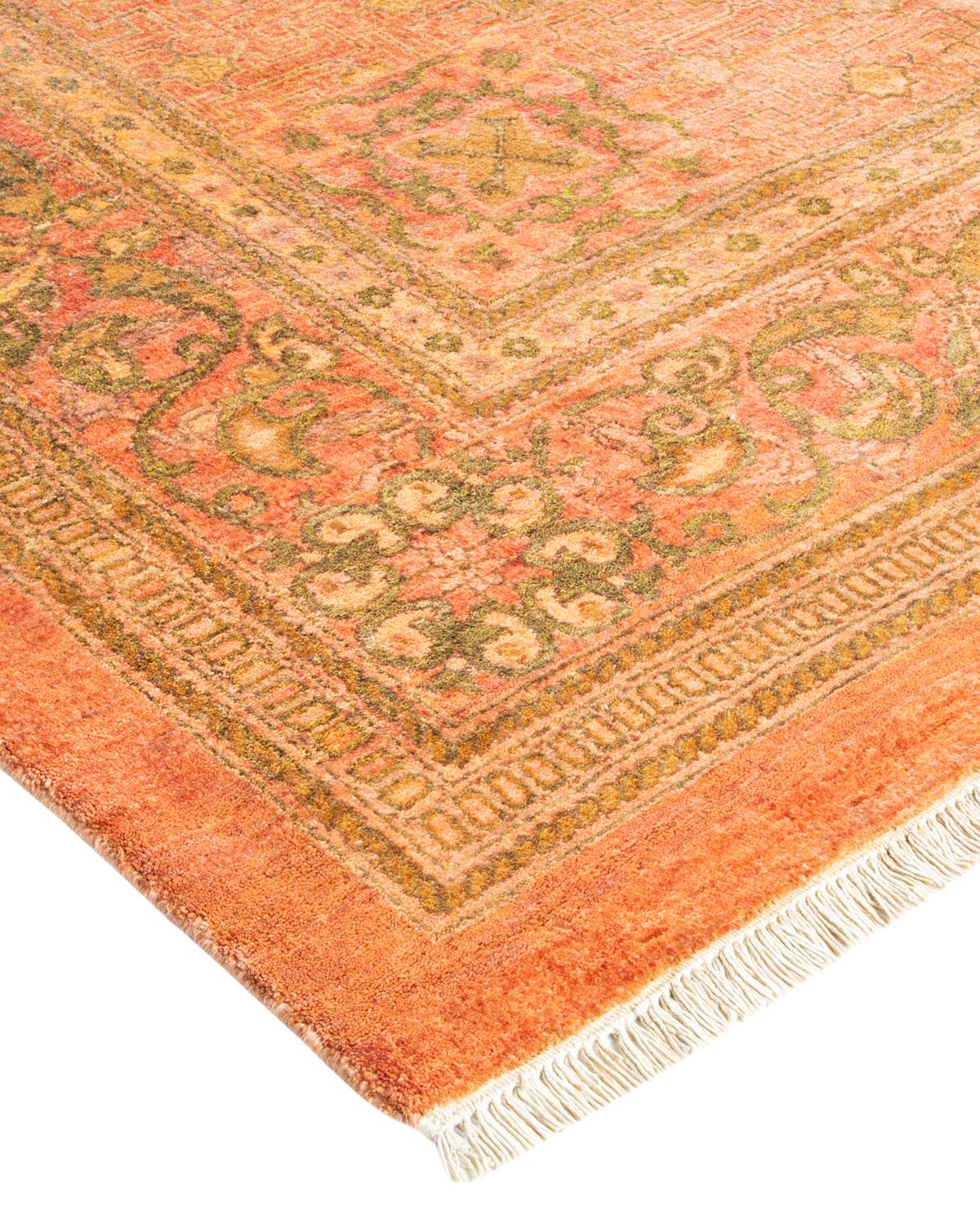 Wool One-Of-A-Kind Hand Made Traditional Mogul Pink Area Rug For Sale