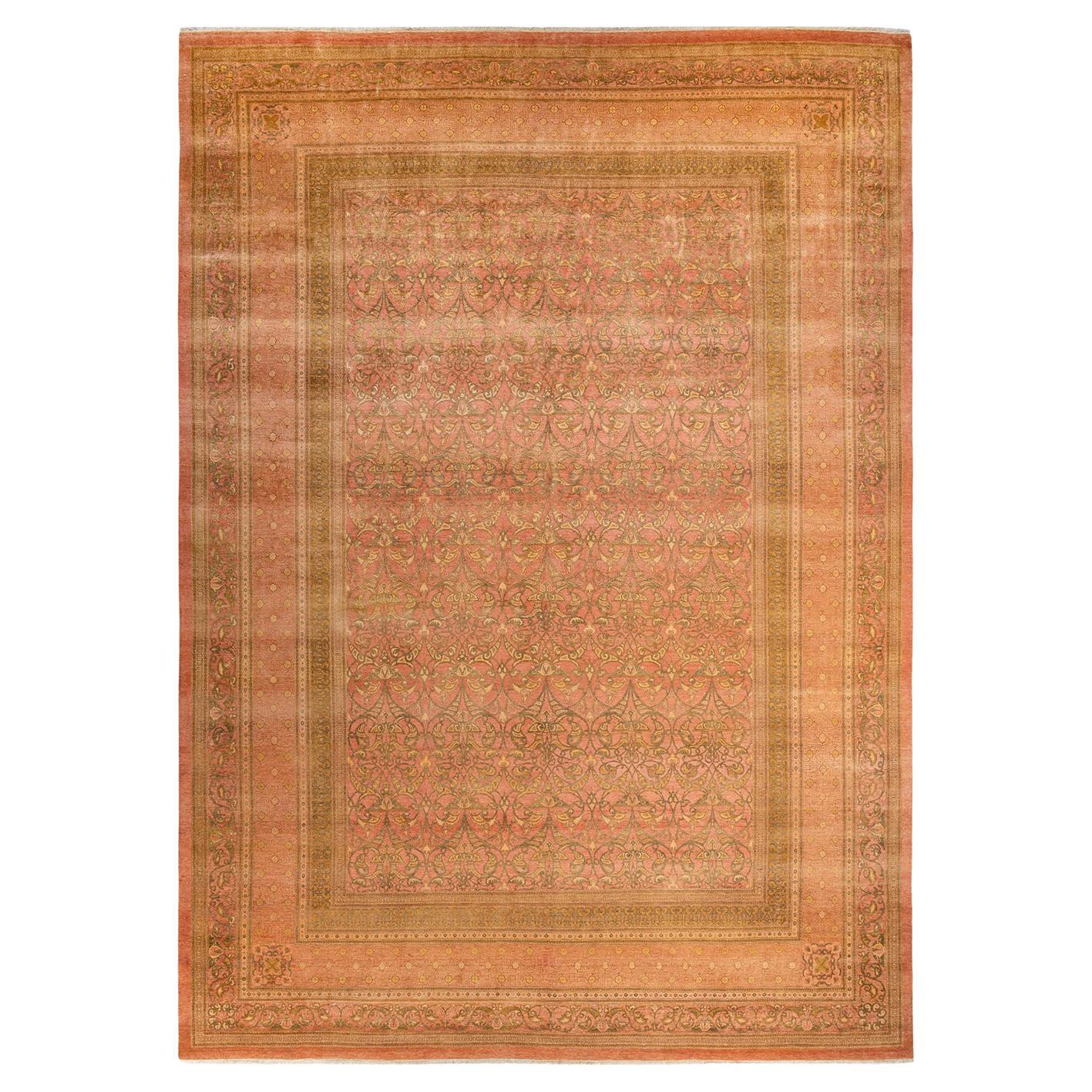 One-Of-A-Kind Hand Made Traditional Mogul Pink Area Rug For Sale