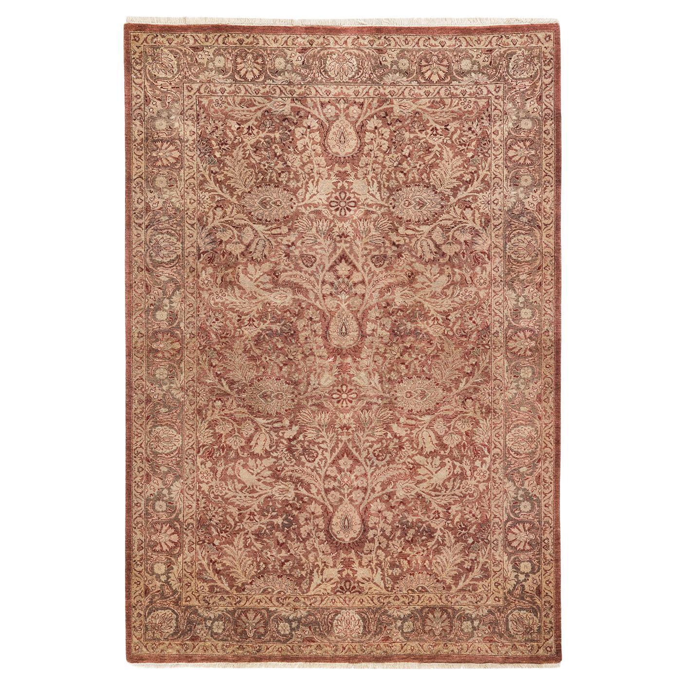 One-of-a-kind Hand Made Traditional Mogul Pink Area Rug For Sale