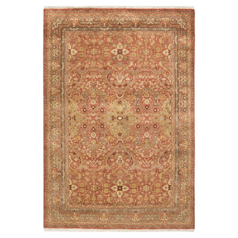 Pink Pattern Rug Traditional One-Of-A-Kind Hand Made Traditional Mogul Pink Area Rug For Sale at 1stDibs