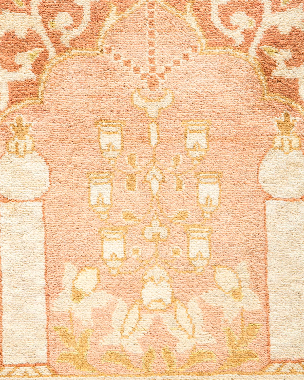 Contemporary One-Of-A-Kind Hand Made Traditional Mogul Pink Area Rug For Sale