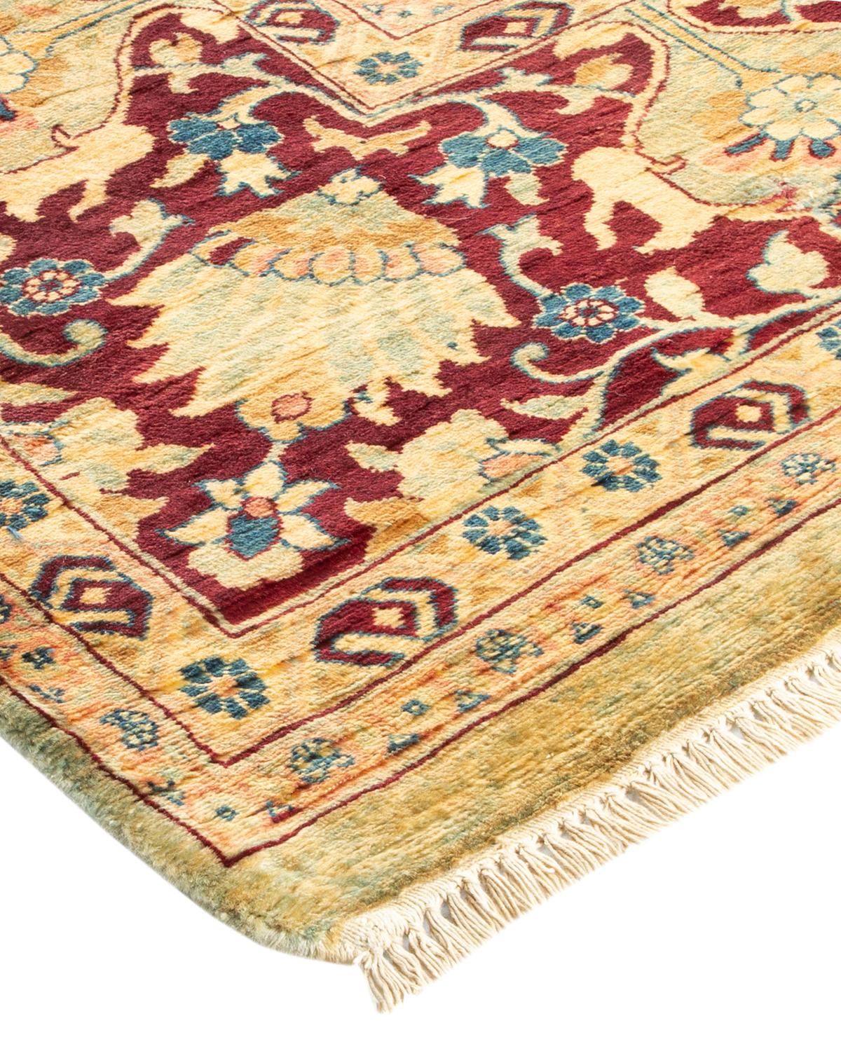 Laine Tapis Mogul traditionnel rose unique fait à la main, unique en son genre en vente