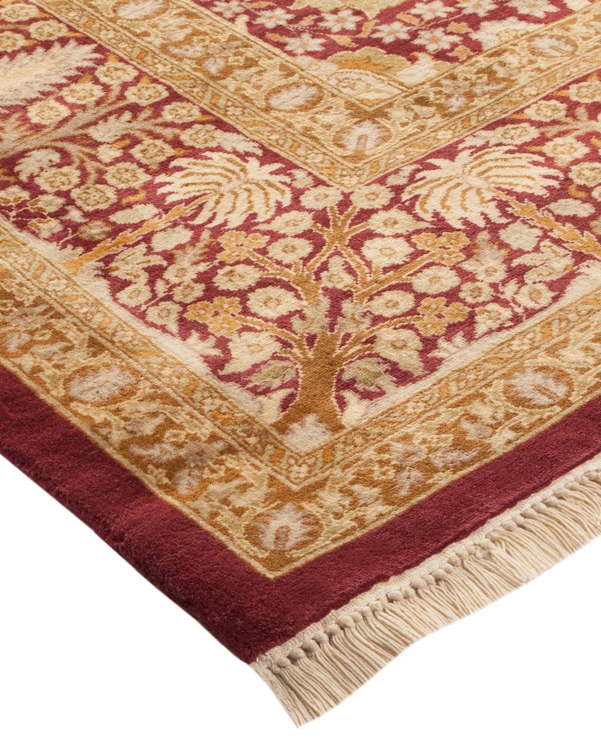 Traditioneller, handgefertigter Mogul-Rosa-Teppich, Unikat (Wolle) im Angebot