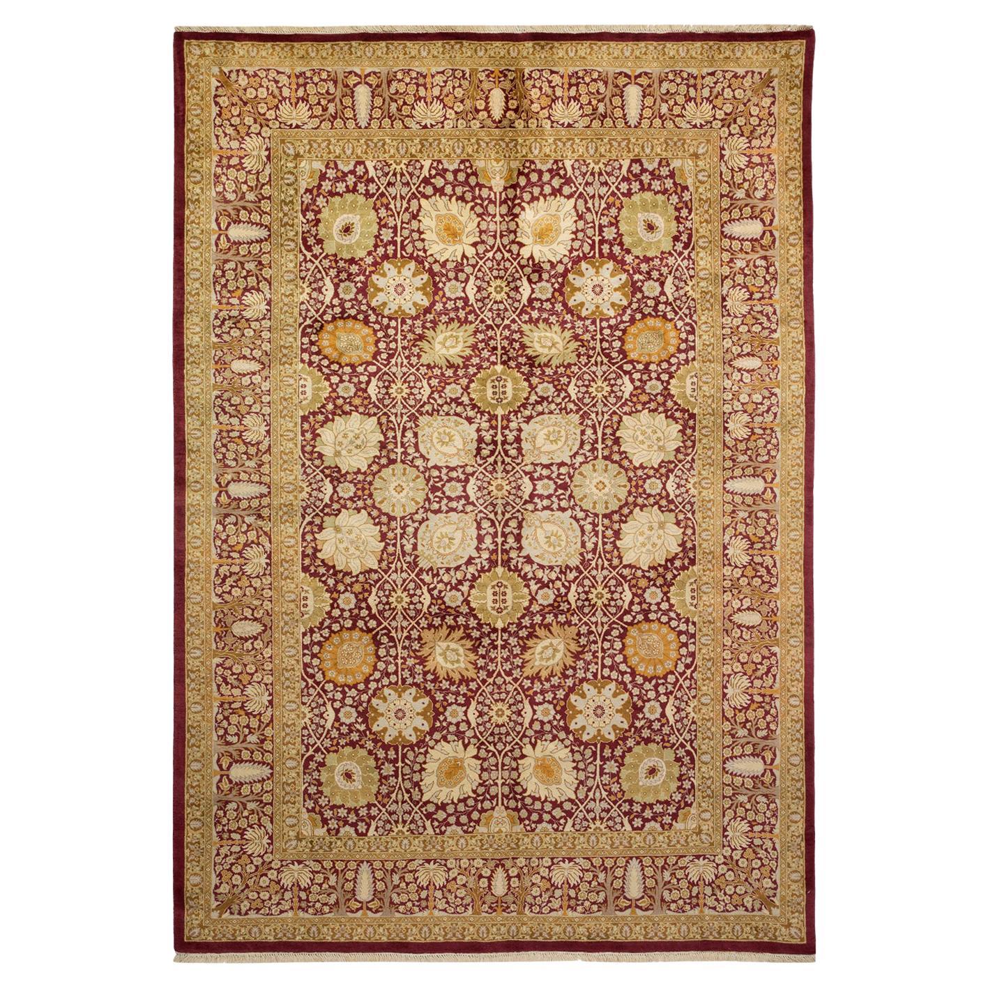 Traditioneller, handgefertigter Mogul-Rosa-Teppich, Unikat im Angebot