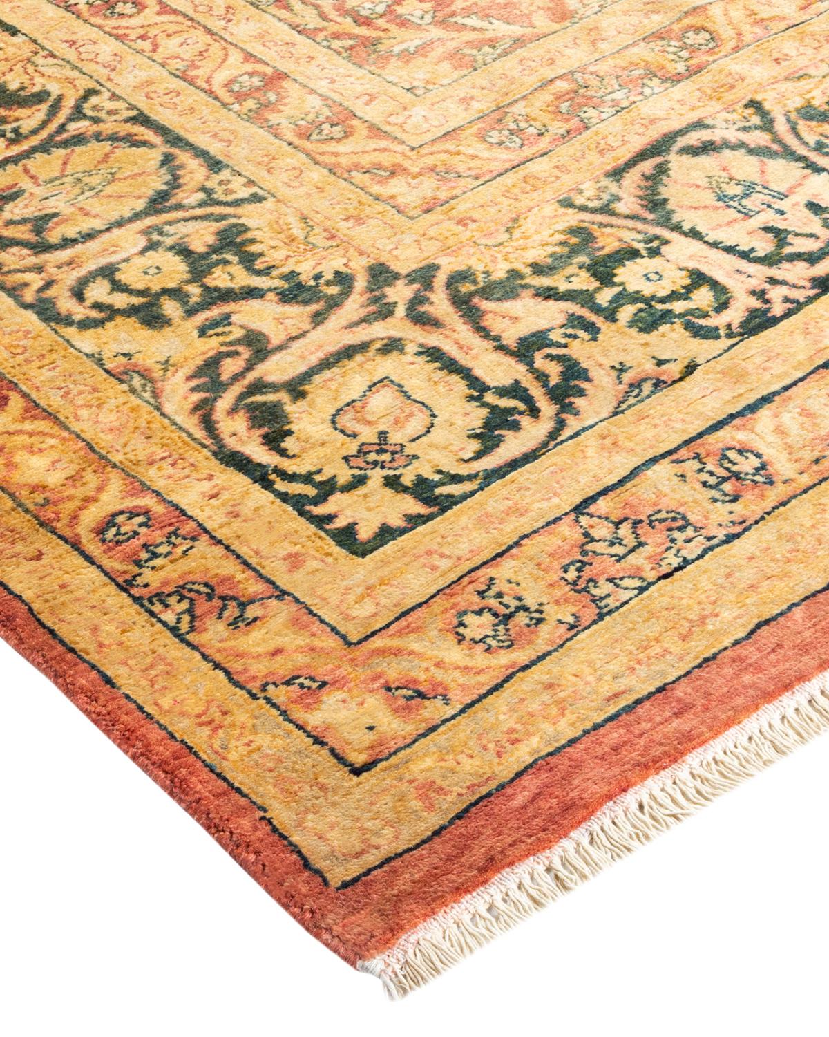 Wool One-Of-A-Kind Hand Made Traditional Mogul Pink Area Rug For Sale