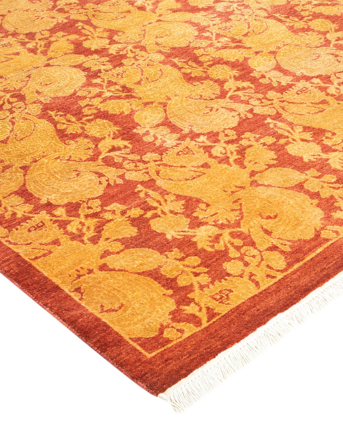 One-of-a-Kind Hand Made Traditional Mogul Pink Area Rug For Sale 1